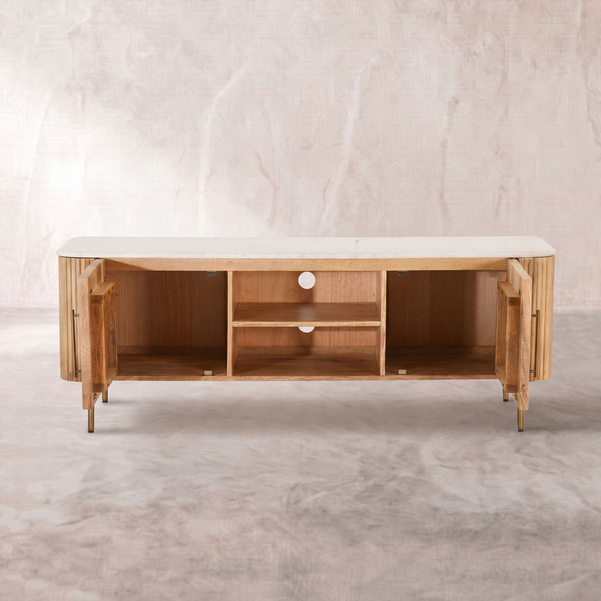 Mueble de TV Bristol 150x41x54 cm | Madera de mango y mármol natural
