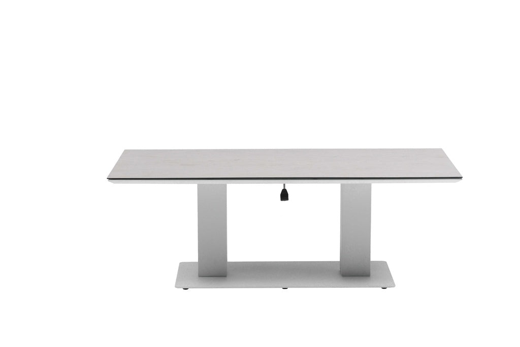 Mesa elevable Isabela 140x75x50/74 aluminio blanco con cristal cerámico gris claro | Kubu #