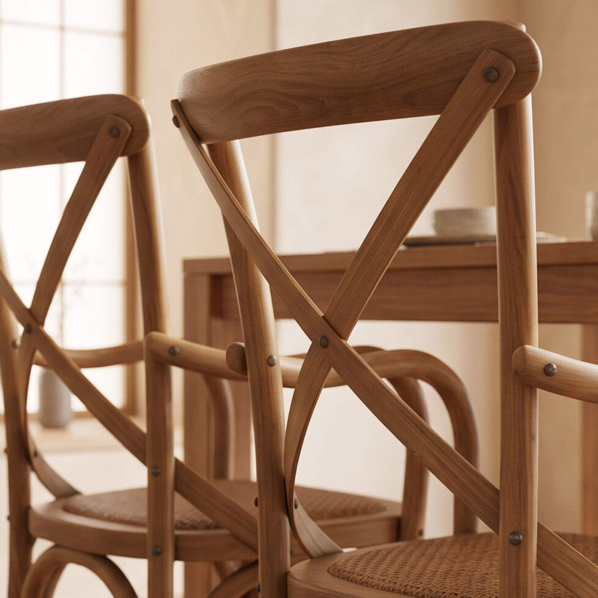 Silla de comedor con brazos Cross Back Oak Natural | Roble macizo