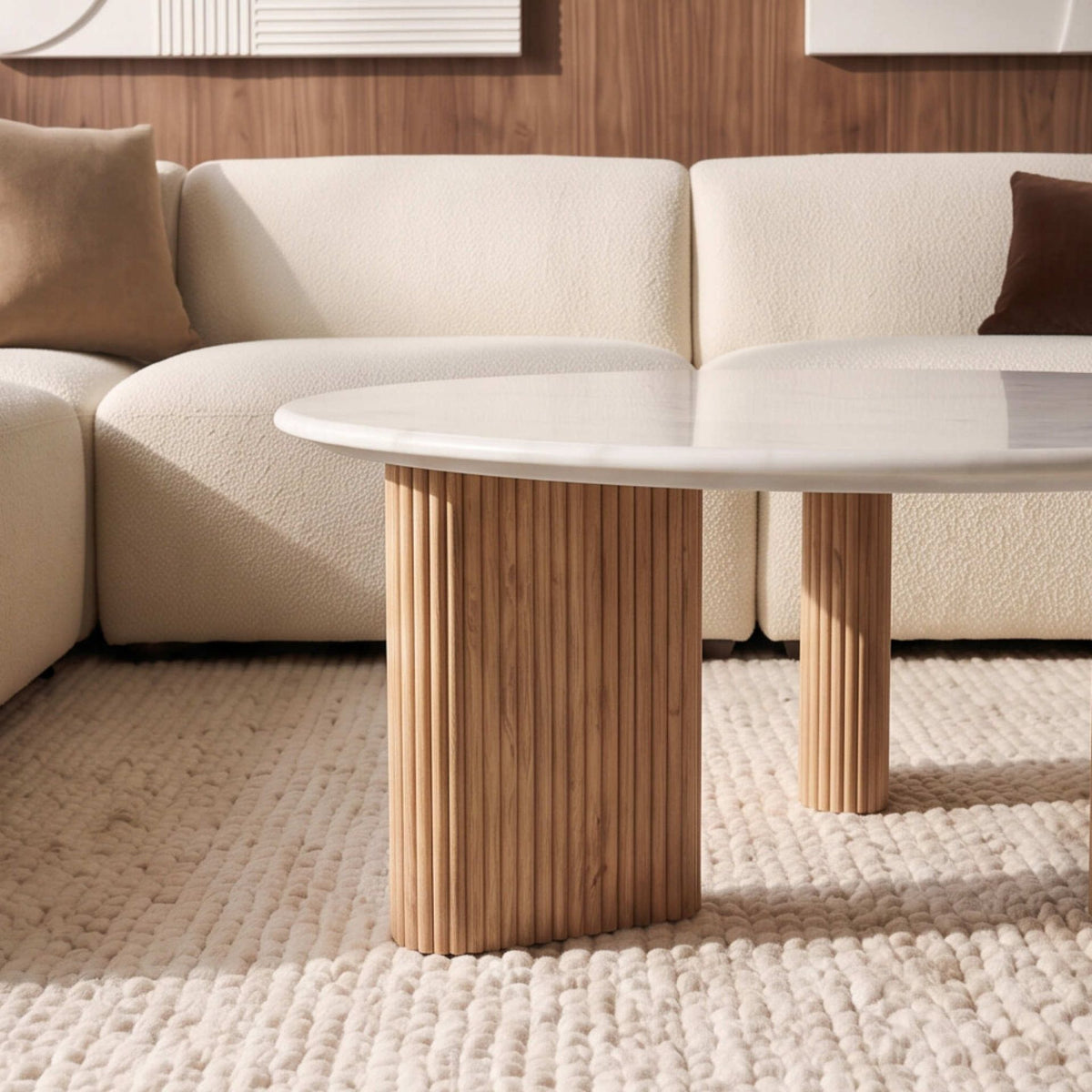 Mesa de centro Bristol Ø 90cm | Madera de Mango y Mármol Natural