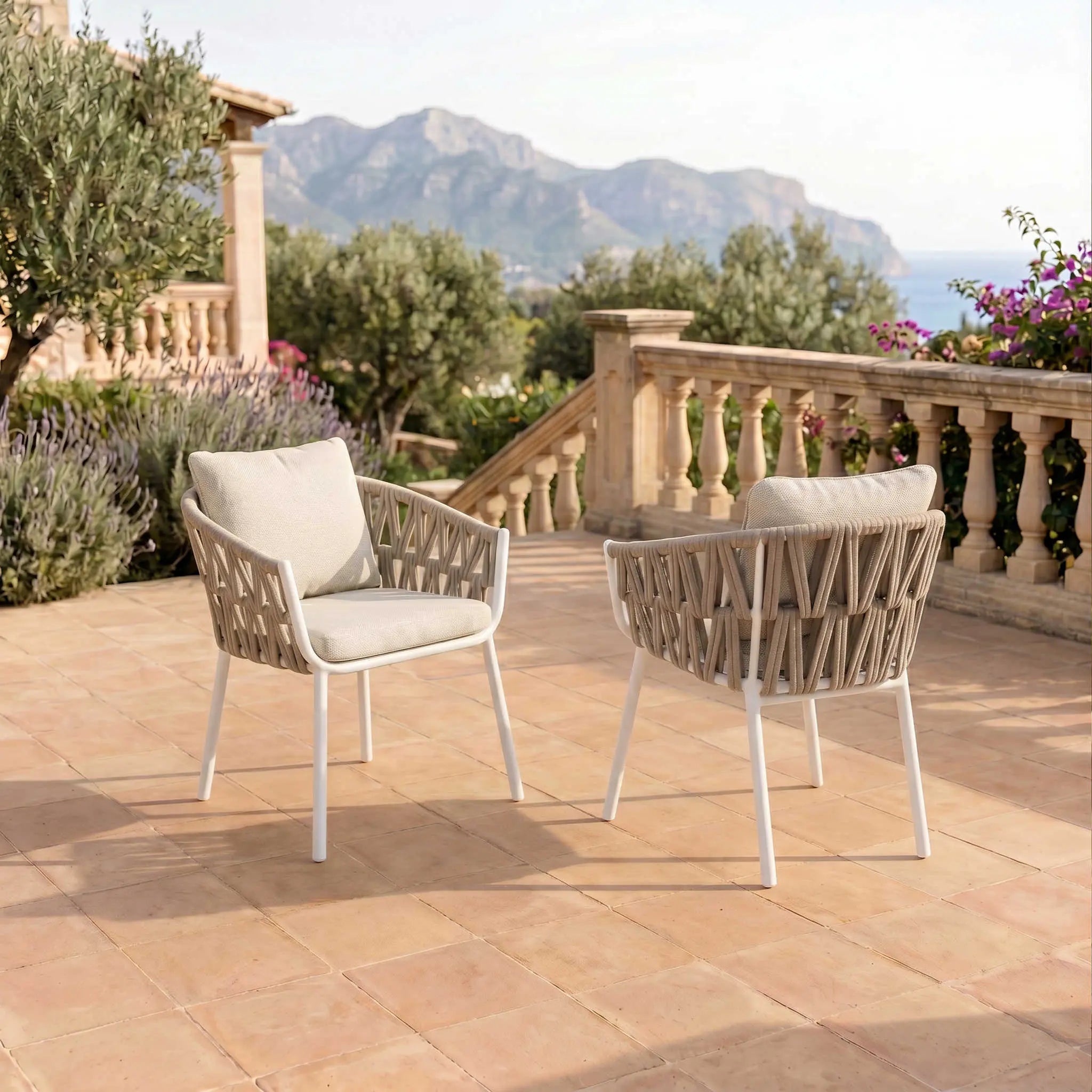 Silla de comedor Carson aluminio blanco textil beige