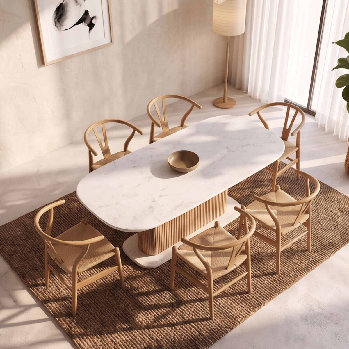 Mesa de comedor Bristol 180x90x76cm | Madera de Mango y Mármol Blanco | KUBU #