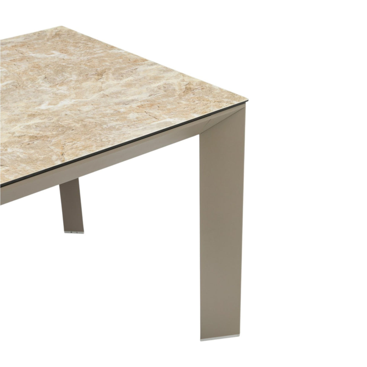 Mesa de comedor Orick 210*90 cm aluminio taupe y cristal cerámico beige.