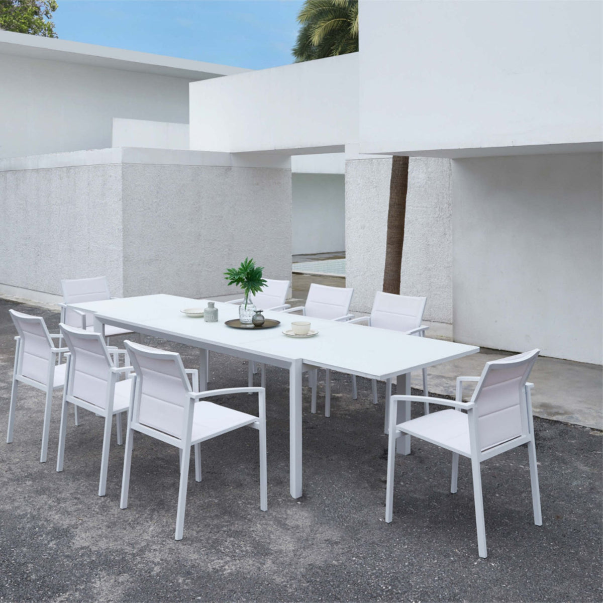 Sillón de comedor ORICK aluminio y textil blanco