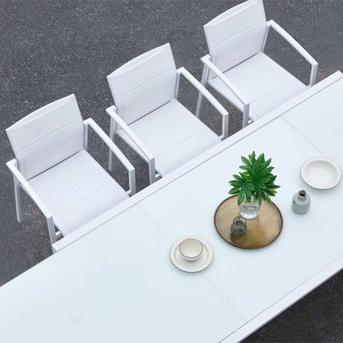 Sillón de comedor ORICK aluminio y textil blanco