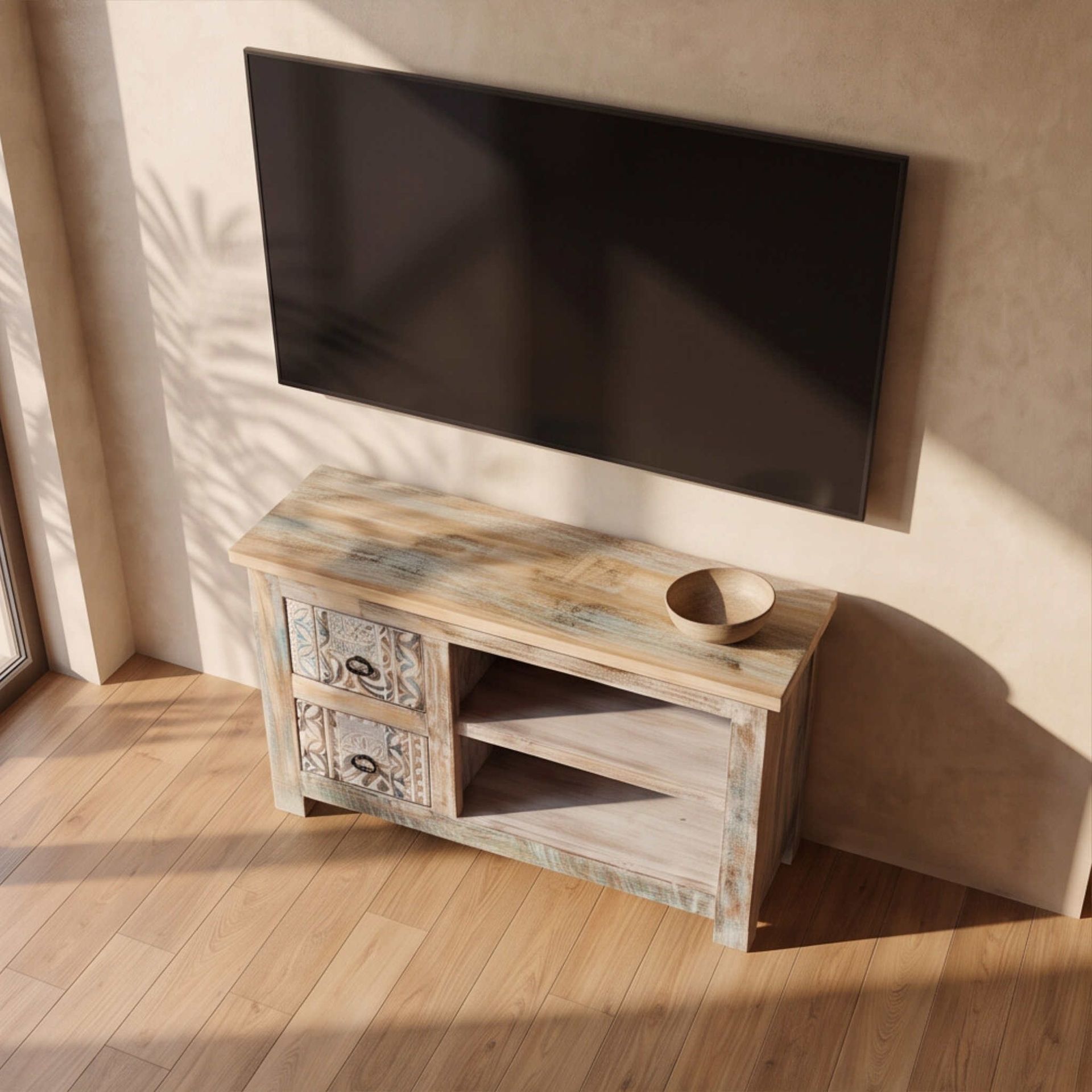 Mueble de TV Alhmirah 2 cajones 94X40X60cm | Madera de Mango