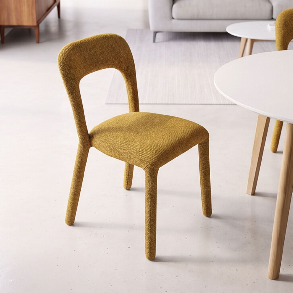 Silla de comedor Horsens mostaza | Tapizada y Apilable
