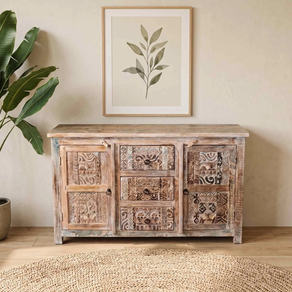 Aparador Alhmirah 2 puertas - 3 cajones 150x45x85cm | Madera de Mango | KUBU #