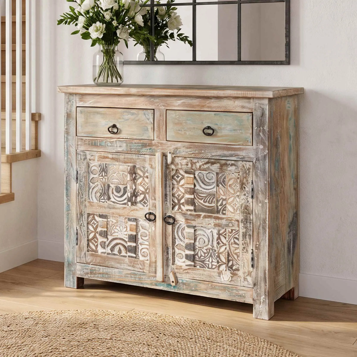 Aparador consola Alhmirah 2 puertas 2 cajones 90x40x90cm | Madera de Mango | KUBU #