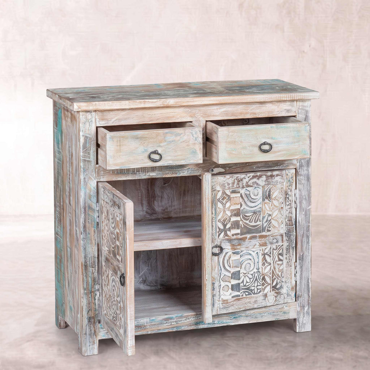 Aparador consola Alhmirah 2 puertas 2 cajones 90x40x90cm | Madera de Mango | KUBU #