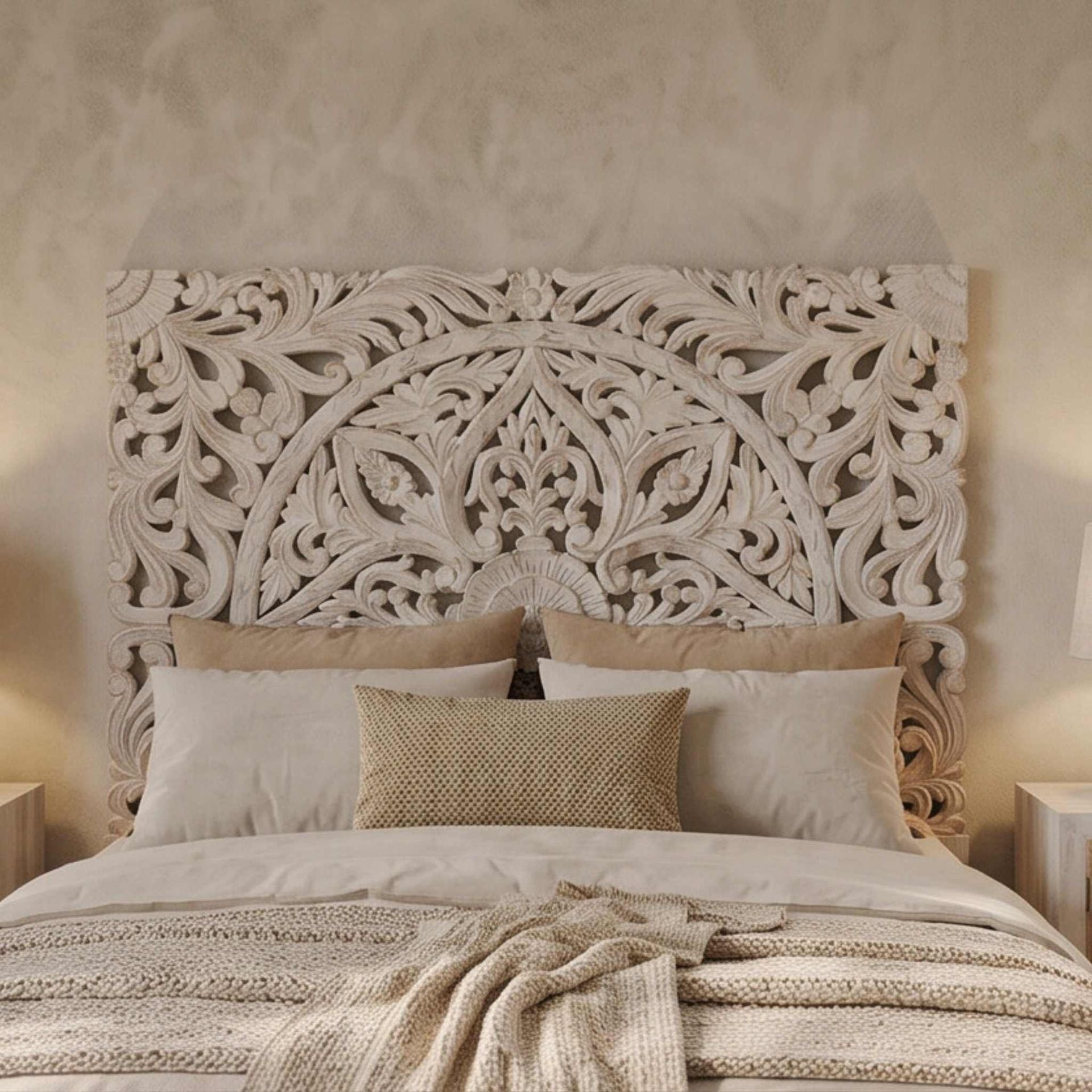 Cabecero tallado Borneo 160x150cm | Diseño Artesanal madera de Mango | KUBU #