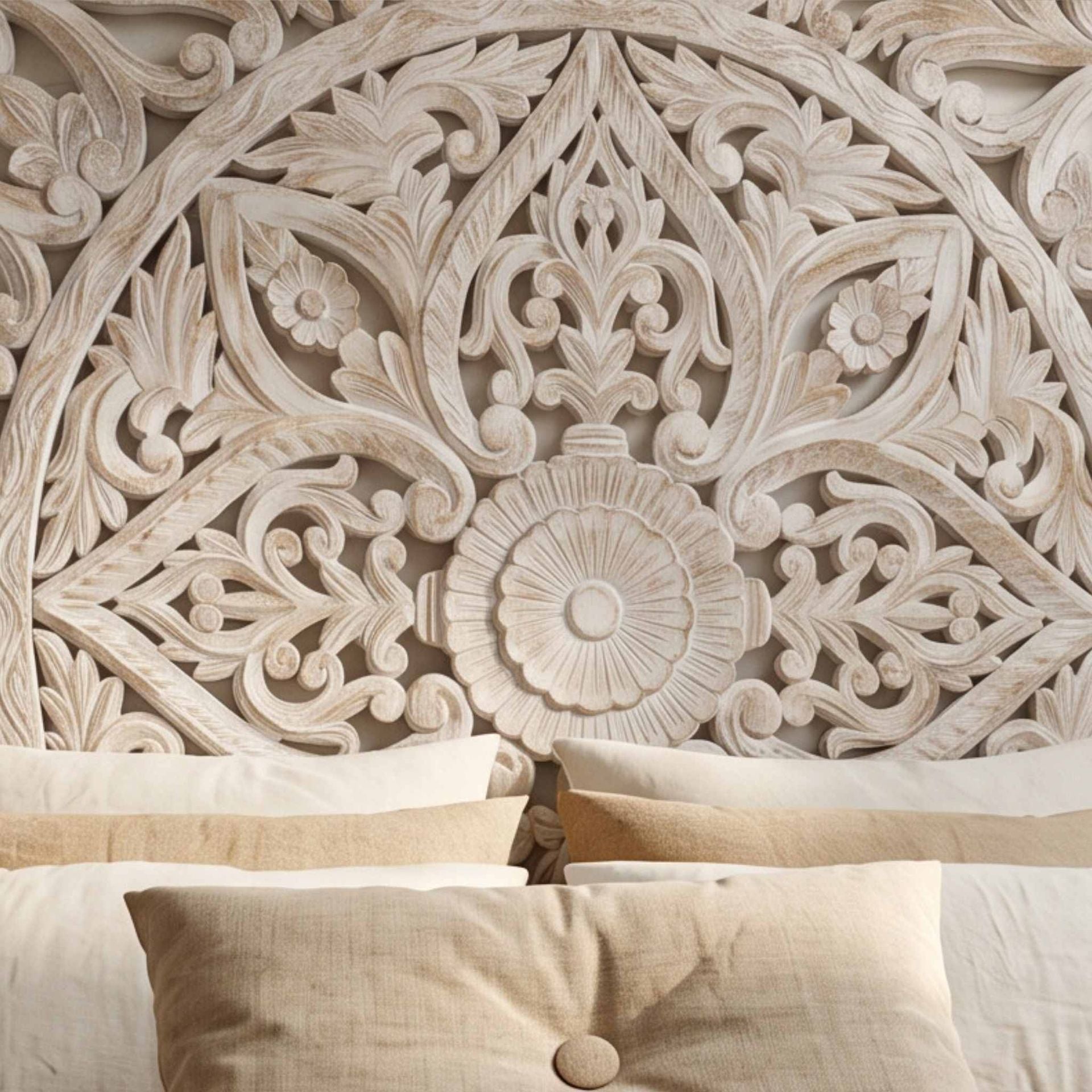 Cabecero tallado Borneo 180x150cm | Diseño Artesanal madera de Mango | KUBU #