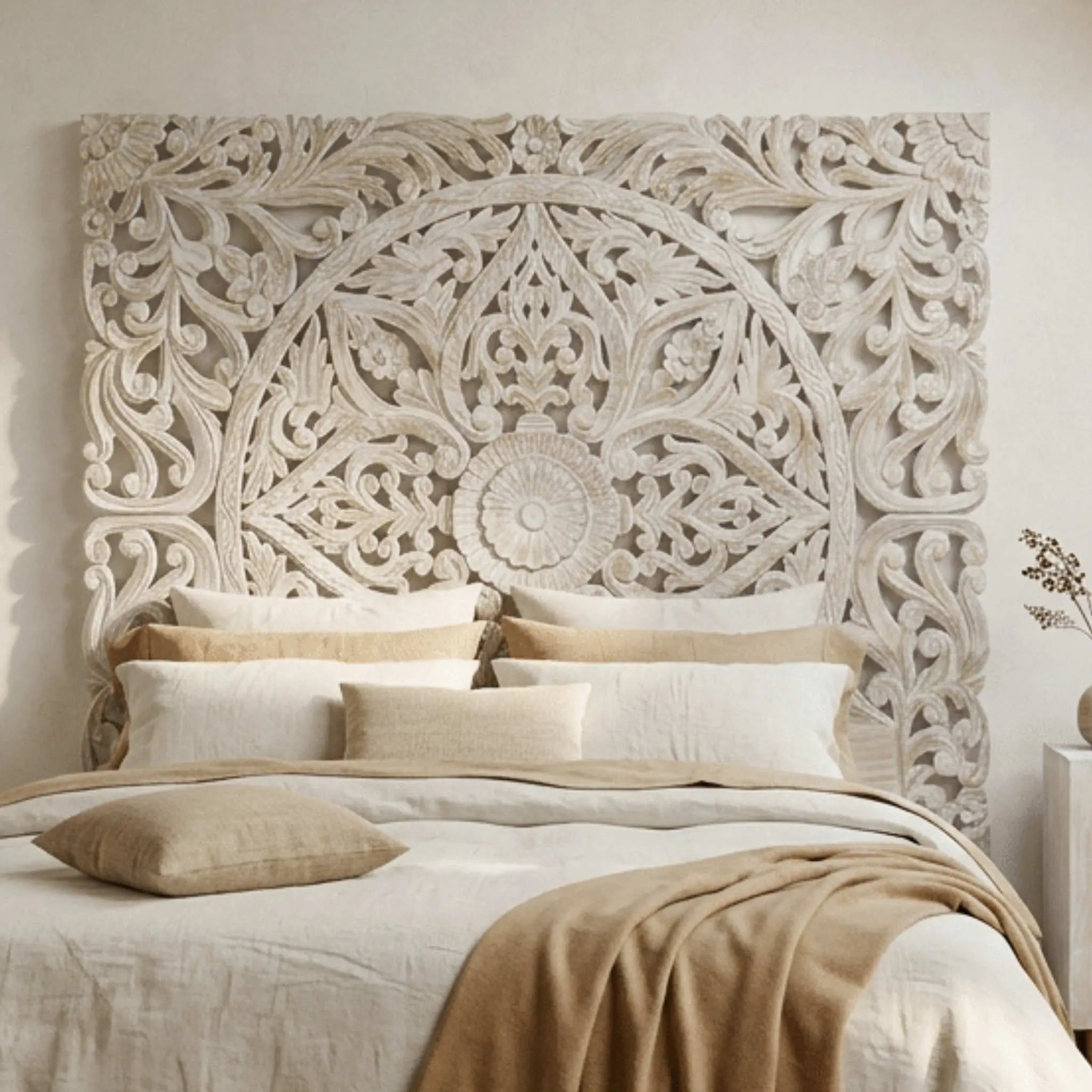 Cabecero tallado Borneo 180x150cm | Diseño Artesanal madera de Mango | KUBU #