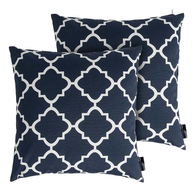 Cojín decorativo 45x45x12 cm estampado azul marino / blanco | Kubu #