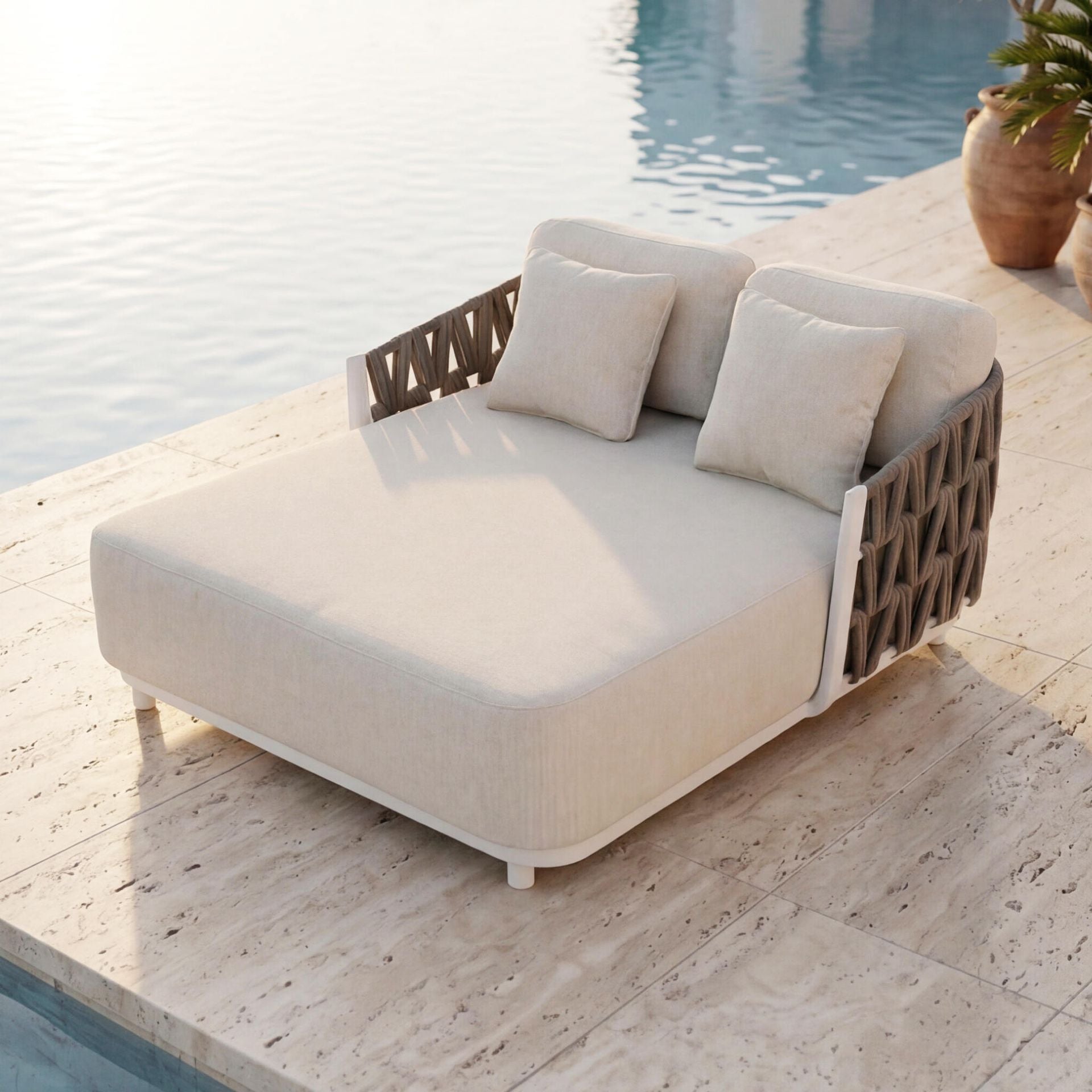 Daybed Carson aluminio blanco textil beige | Kubu #