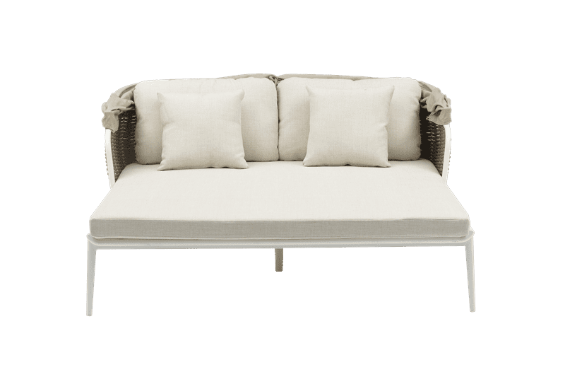 Daybed Irvine aluminio blanco cuerda taupe cojín beige top en textil beige claro. | Kubu #