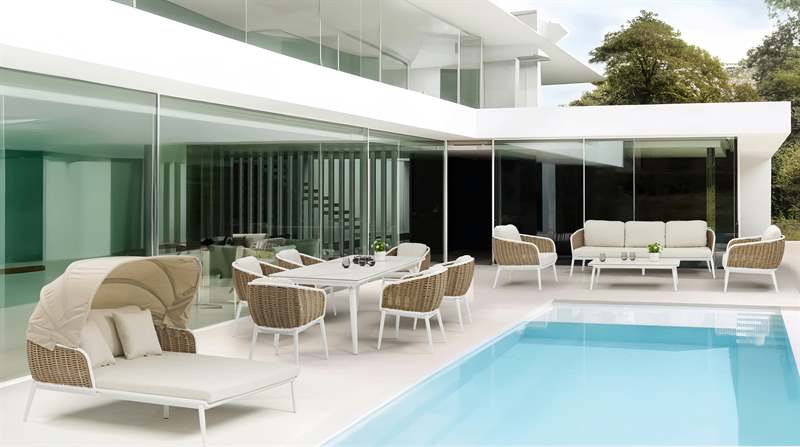 Daybed de Exterior Irvine | Aluminio Blanco y Cuerda Taupe | Kubu #