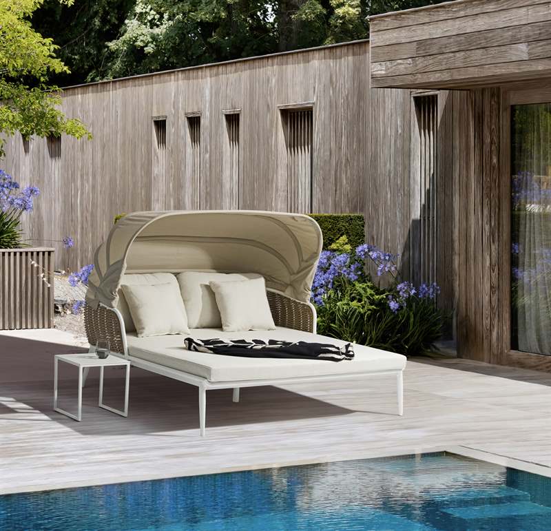 Daybed de Exterior Irvine | Aluminio Blanco y Cuerda Taupe | Kubu #