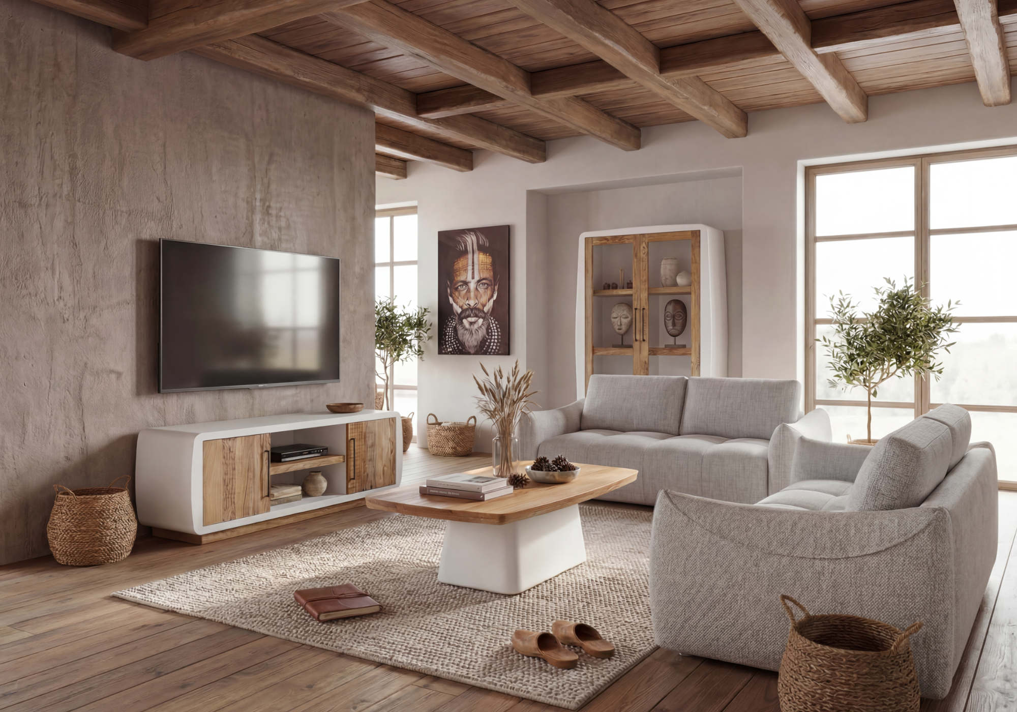 Salón contemporáneo con conjunto completo de muebles de interior