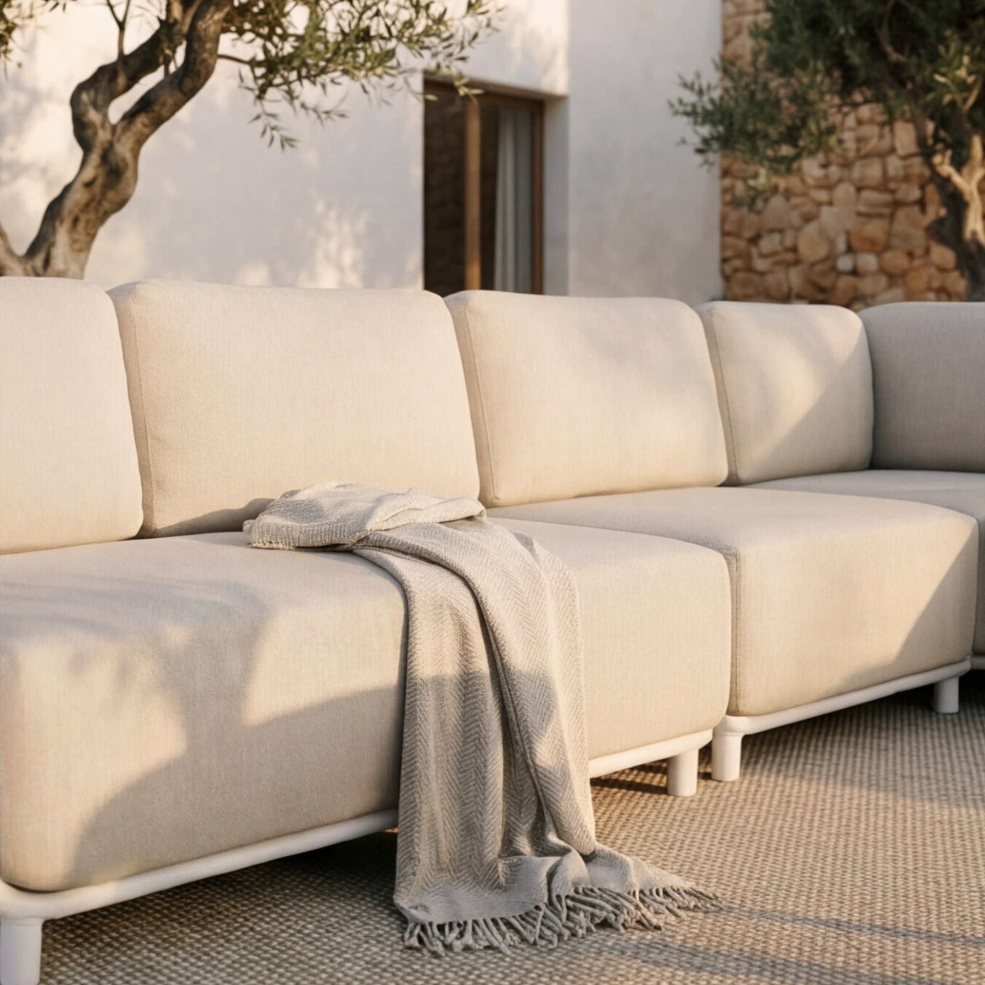 Módulo 2 plazas Carson brazo izquierdo aluminio blanco textil beige (VF) | Kubu #