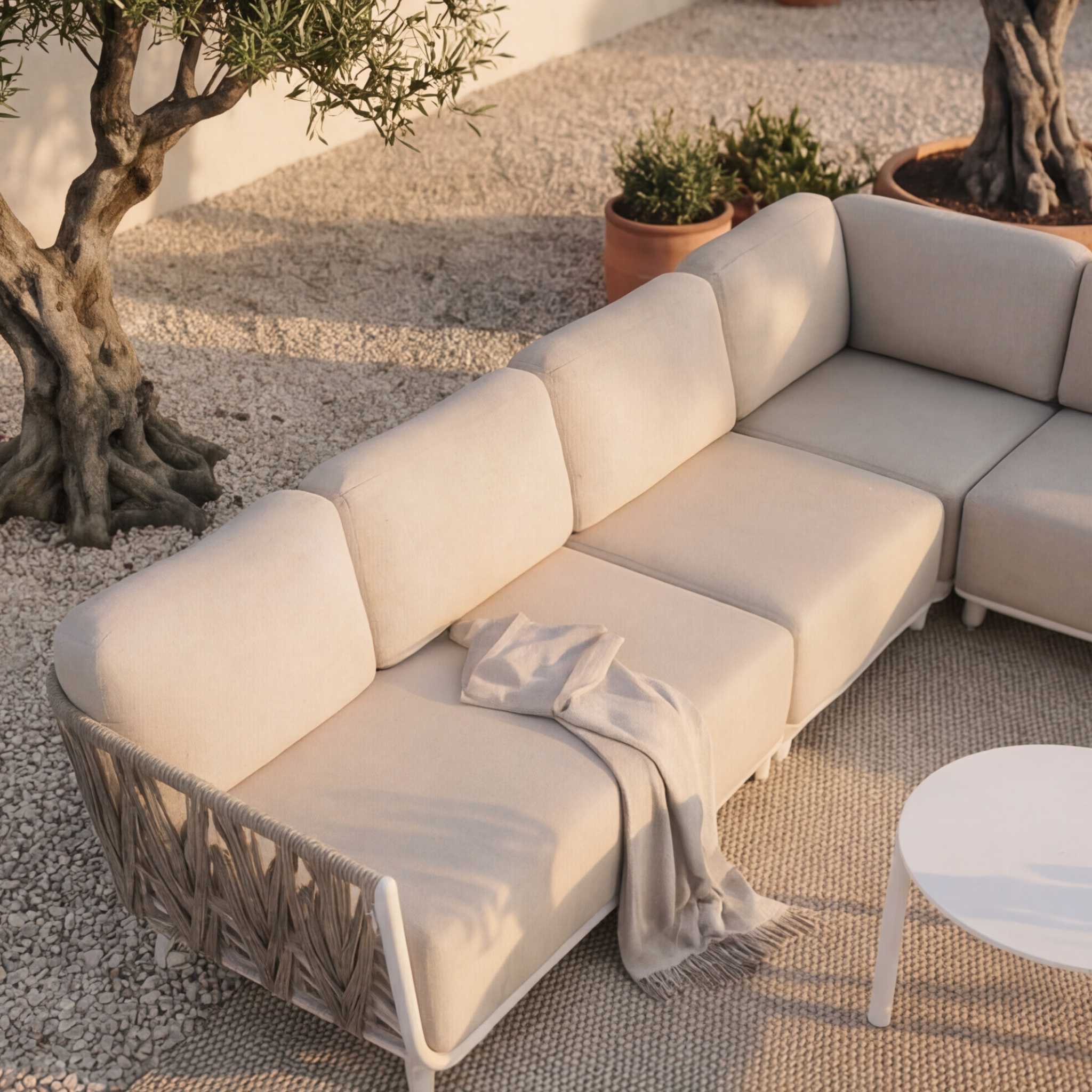 Módulo 2 plazas Carson brazo izquierdo aluminio blanco textil beige (VF) | Kubu #