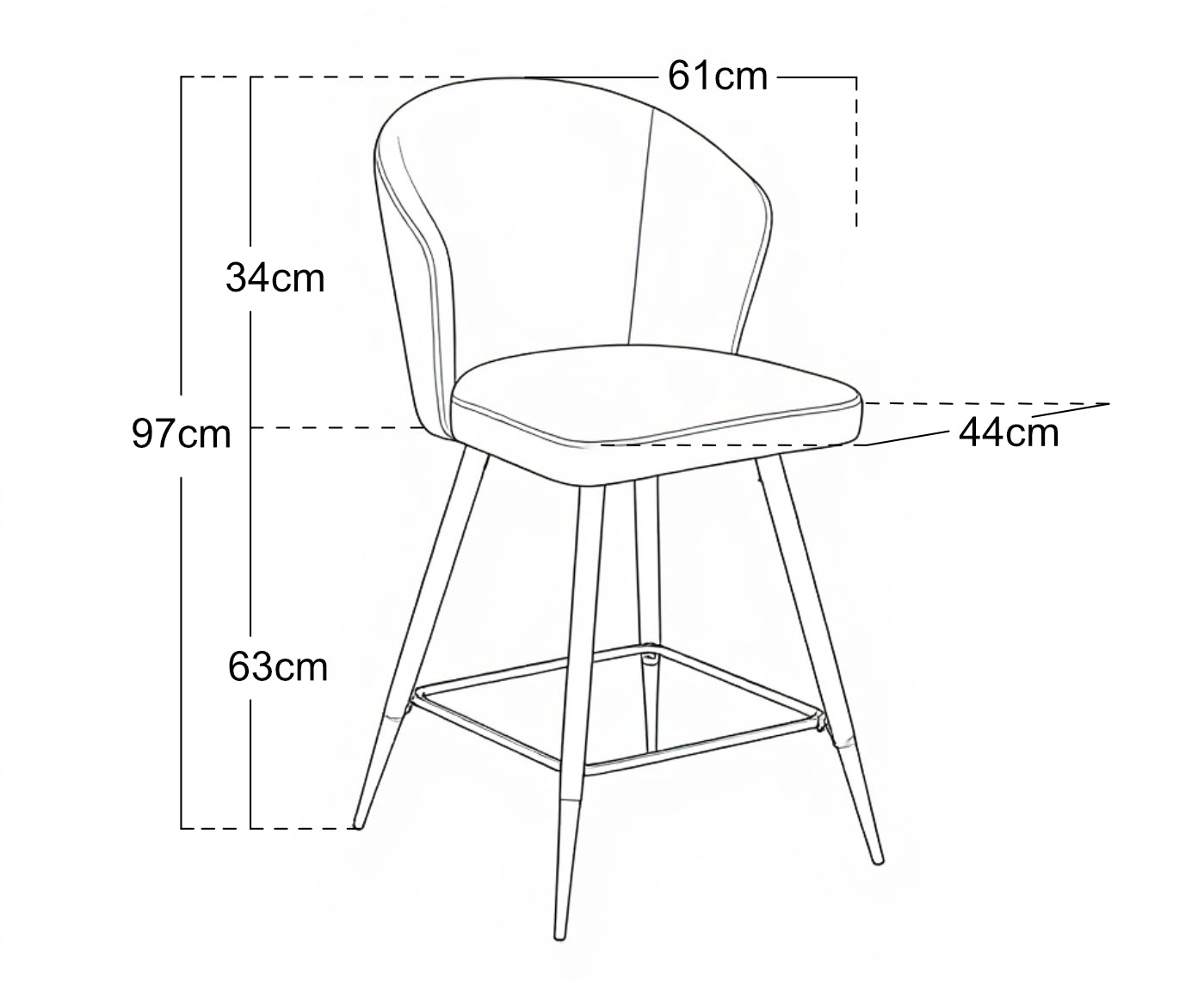 Medidas Silla de Bar Langford Gold | kubu #