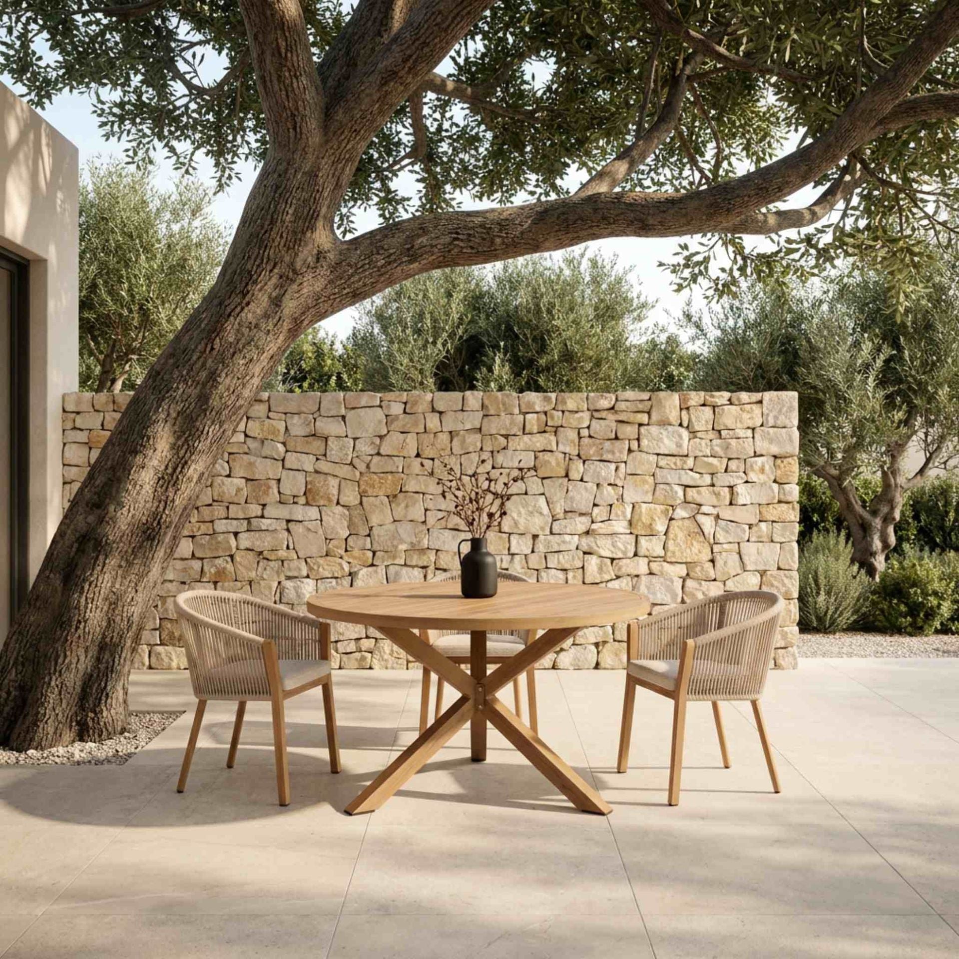 Mesa Comedor Exterior Redonda Java Ø 120x75cm | Efecto Teca | KUBU #