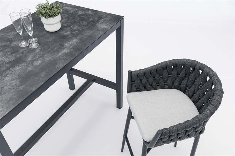 Mesa alta bar Meridian 130x70 cm aluminio antracita con cristal cerámico gris antracita. | Kubu #