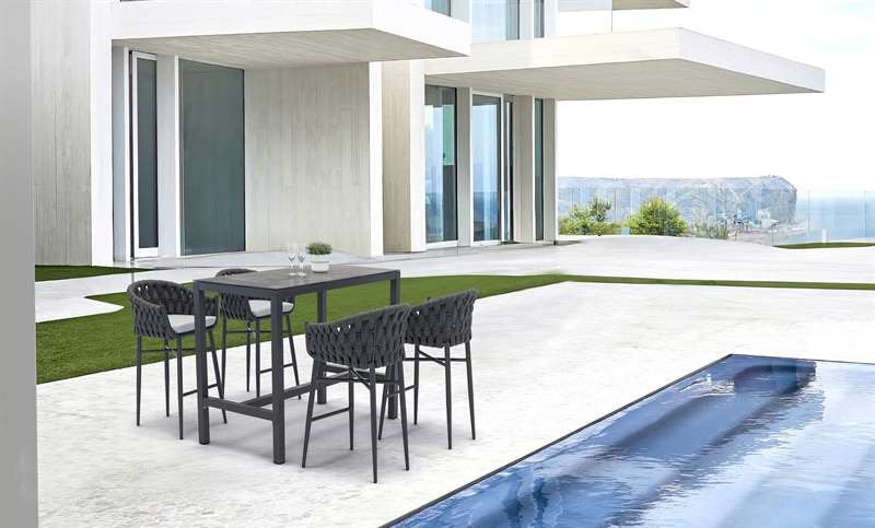 Mesa alta bar Meridian 130x70 cm aluminio antracita con cristal cerámico gris antracita. | Kubu #