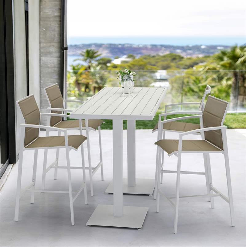 Mesa alta bar Orick 160x70 cm aluminio blanco. | Kubu #