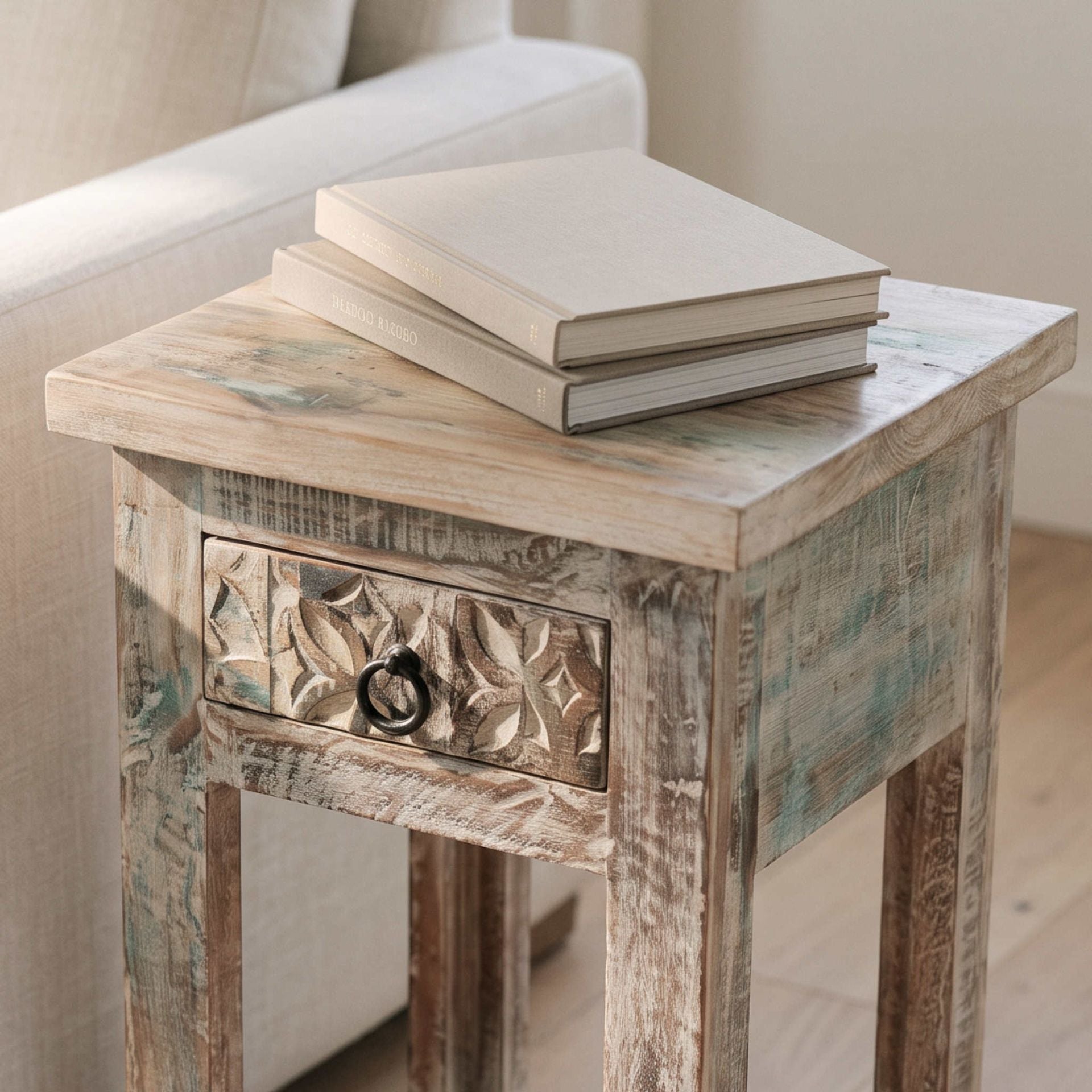 Mesa auxiliar Alhmirah 35x35x60cm | Madera de Mango | KUBU #