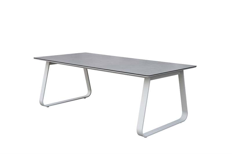 Mesa comedor Babylon 220x100 aluminio blanco y cristal gris | Kubu #