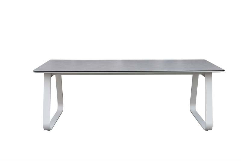 Mesa comedor Babylon 220x100 aluminio blanco y cristal gris | Kubu #