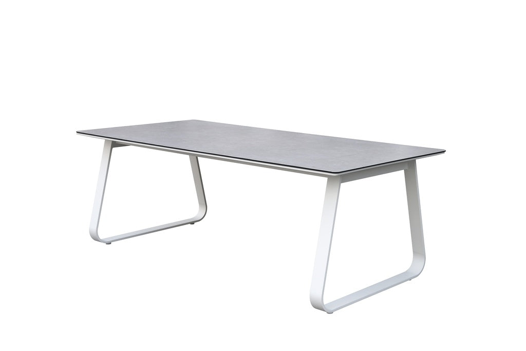 Mesa comedor Babylon 220x100 aluminio blanco y cristal gris | Kubu #