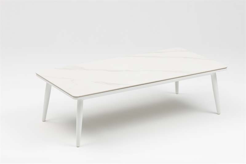Mesa de Centro Exterior Irvine 120x60 cm | Aluminio y Porcelánico Blanco | Kubu #