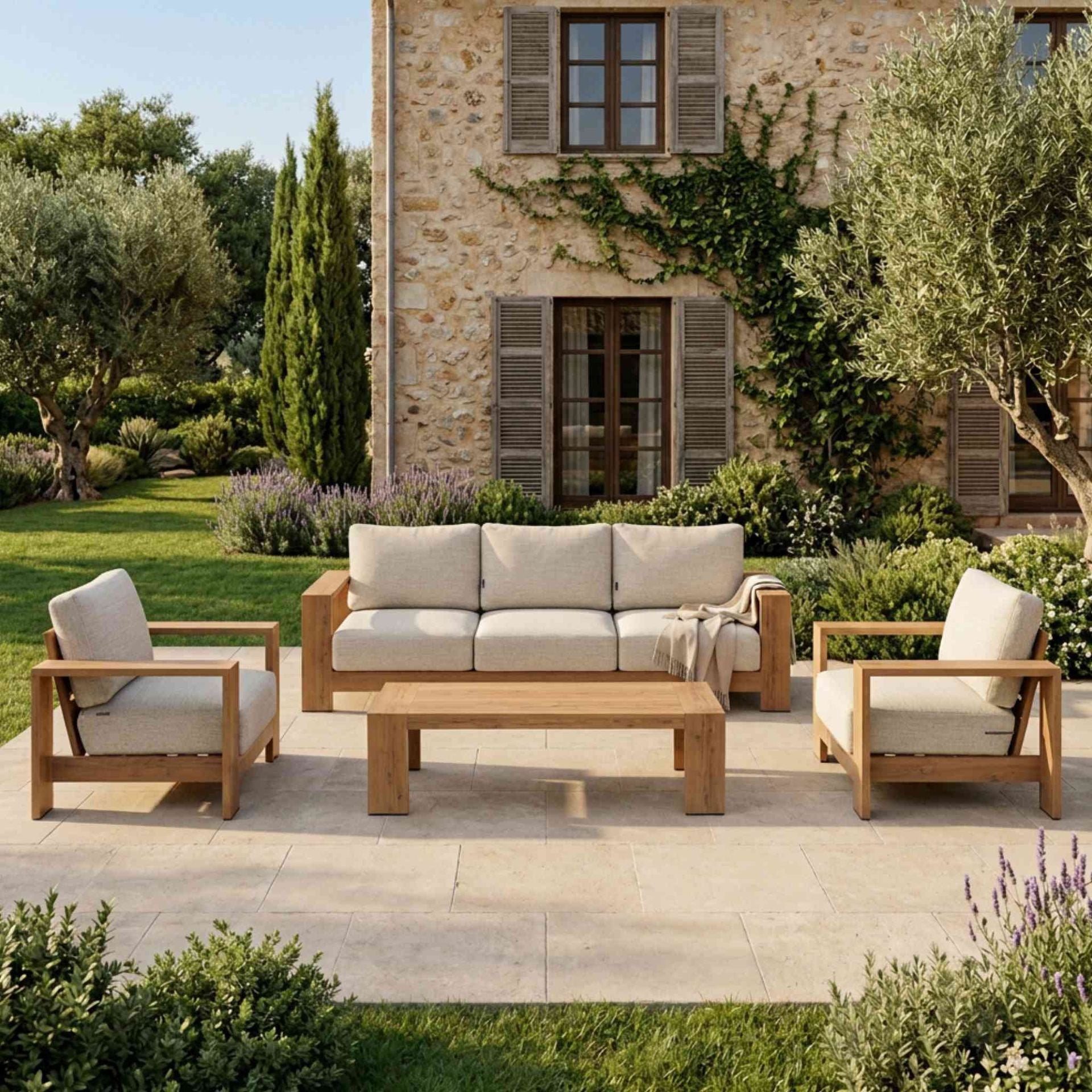 Mesa de Centro Exterior Java 130x70x40cm | Efecto Teca | KUBU #