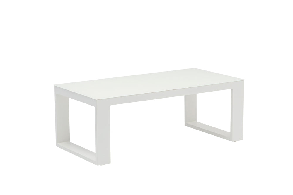 Mesa de Centro Niland Aluminio Blanco y Cristal Mate 120x60 cm | Kubu #