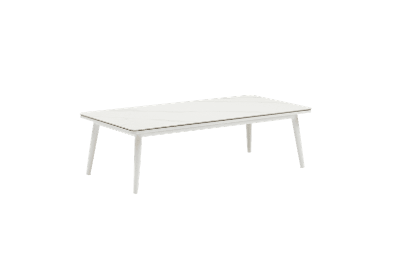 Mesa de centro Irvine 120x60 cm aluminio blanco top porcelánico blanco | Kubu #