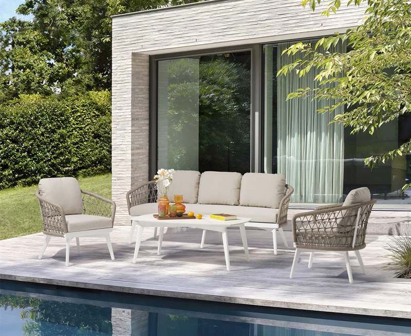 Mesa de centro Nelayan 120x70 aluminio blanco top mesa porcelánico blanco | Kubu #
