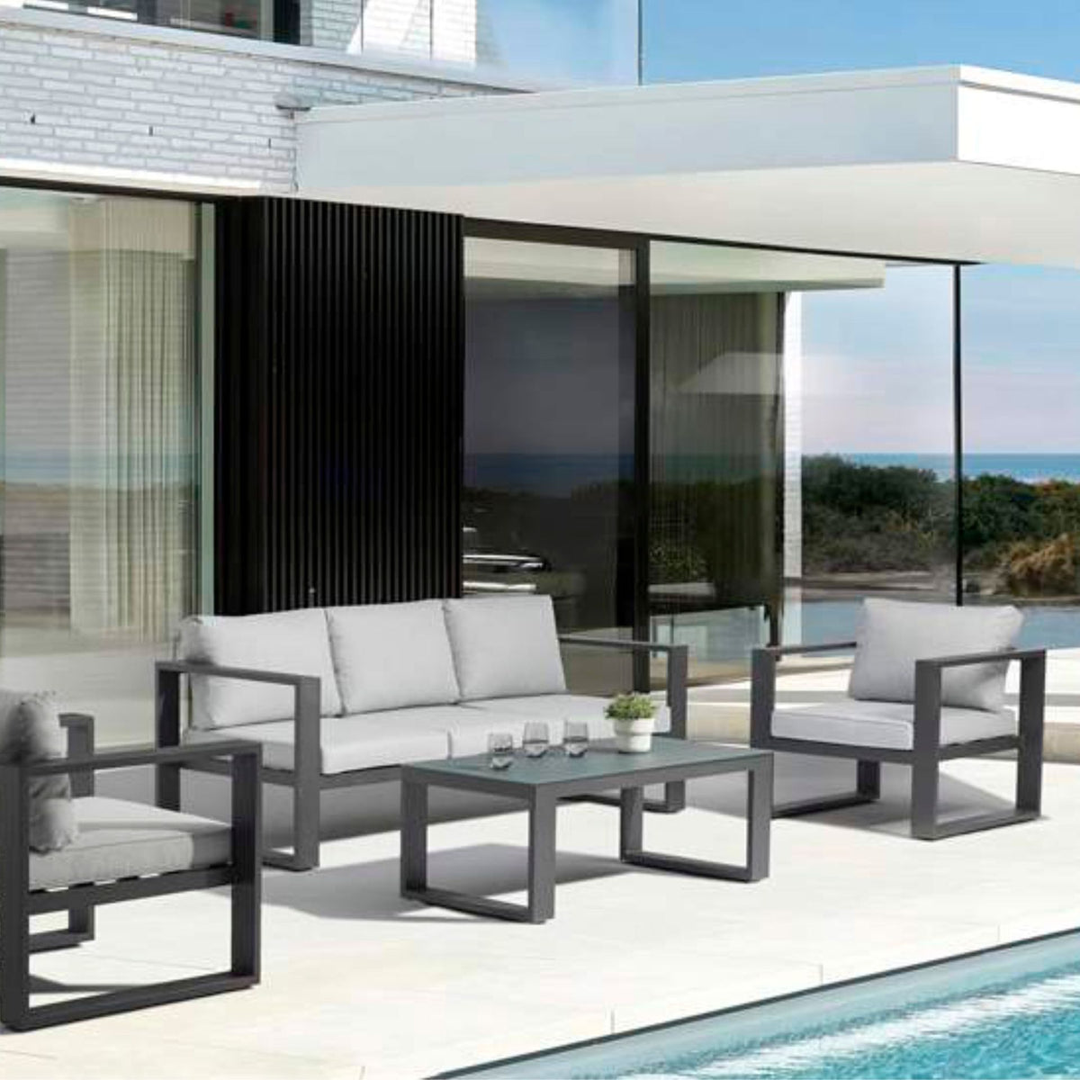 Mesa de centro Niland aluminio y cristal antracita | KUBU #