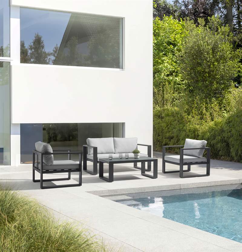Mesa de centro Niland aluminio y cristal antracita | Kubu #