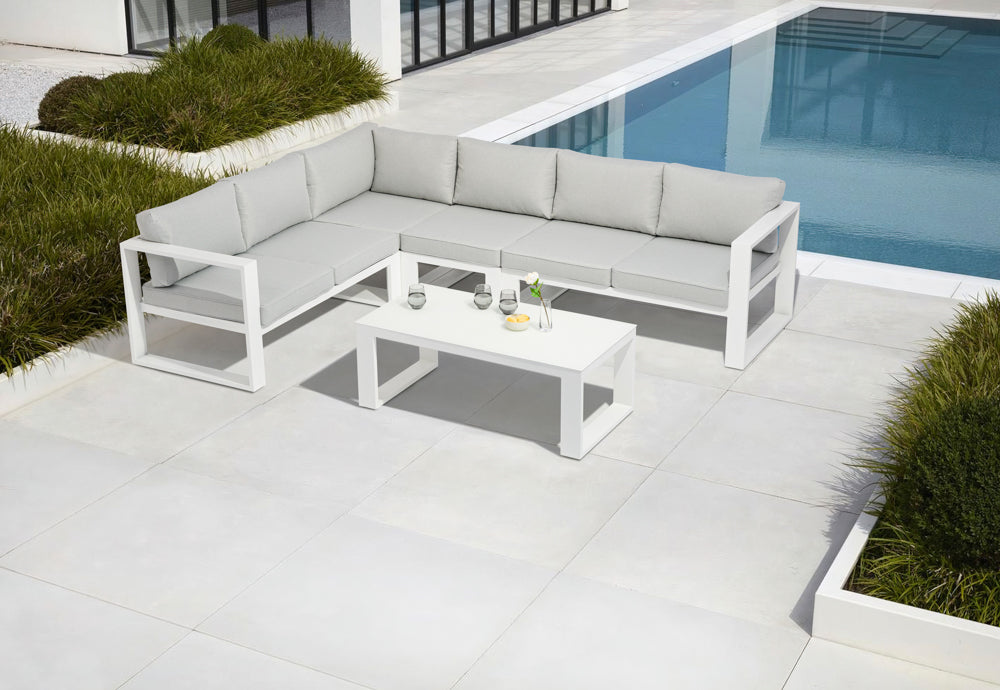 Mesa de centro Niland aluminio y cristal blanco | Kubu #