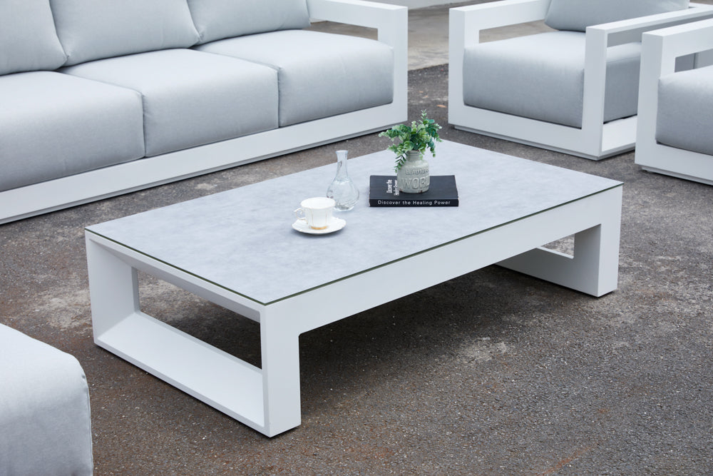 Mesa de centro Onix aluminio blanco cristal cerámico gris claro | Kubu #