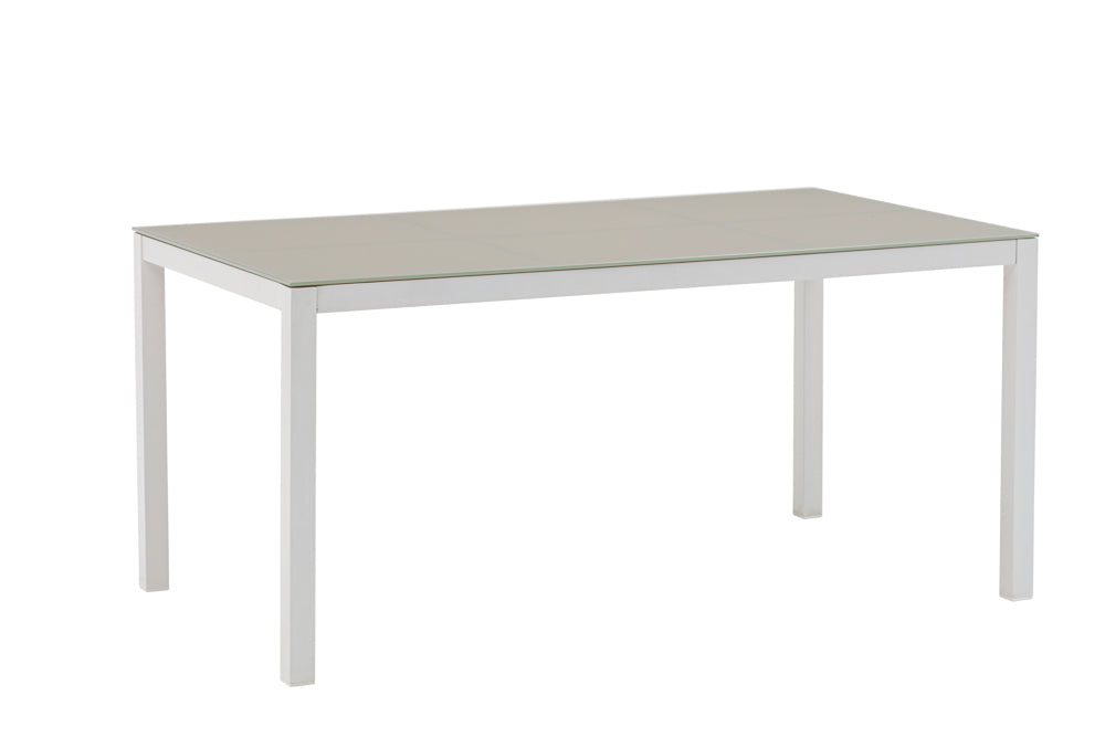 Mesa de comedor Adin 160*90 cm aluminio blanco y cristal gris claro