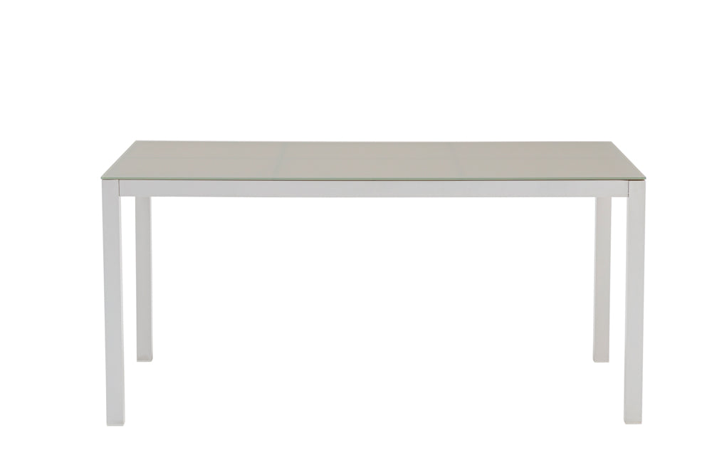 Mesa de comedor Adin 160*90 cm aluminio blanco y cristal gris claro