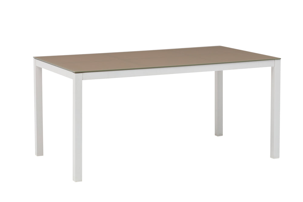 Mesa de comedor Adin 160 x 90 cm aluminio blanco y cristal taupe