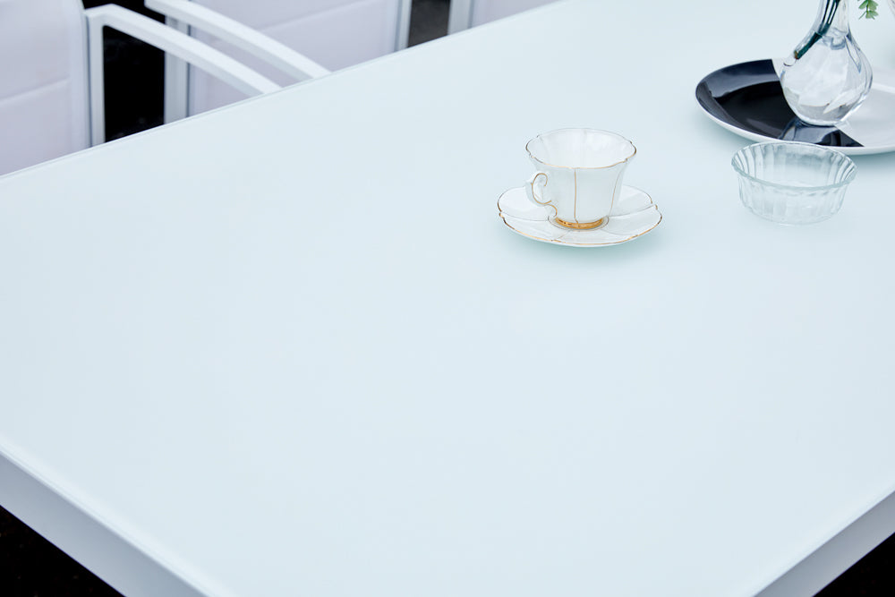 Mesa de comedor Adin 160 x 90 cm aluminio y cristal blanco