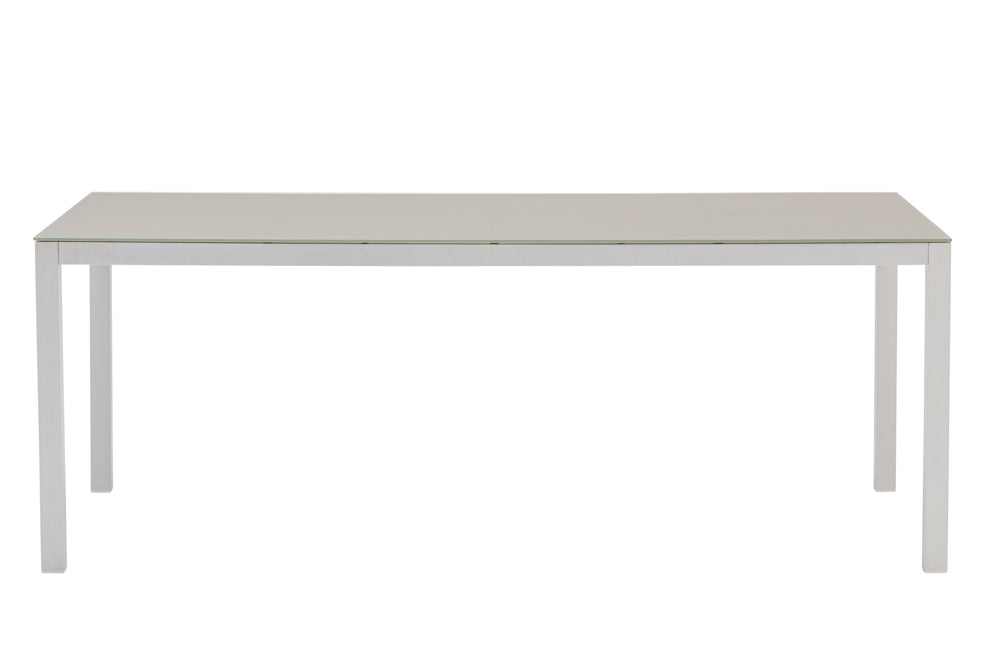 Mesa de comedor Adin 200 x 90 cm aluminio blanco cristal gris claro