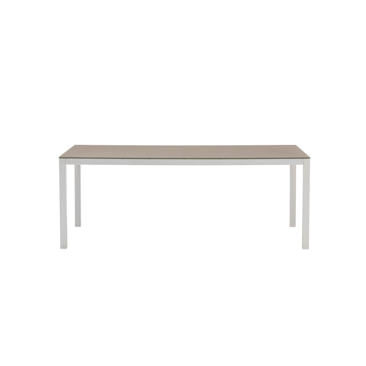 Mesa de comedor Adin 200 x 90 cm aluminio blanco cristal taupe | KUBU #