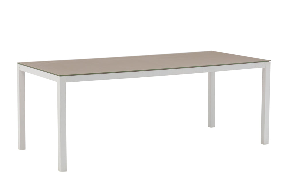 Mesa de comedor Adin 200 x 90 cm aluminio blanco cristal taupe